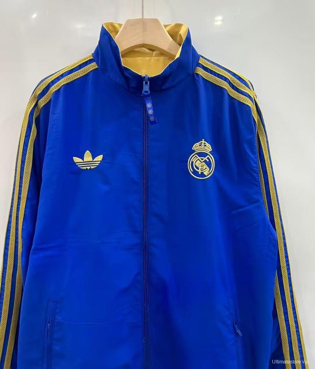25/26 Real Madrid Golden/Blue Full Zipper Windbreaker