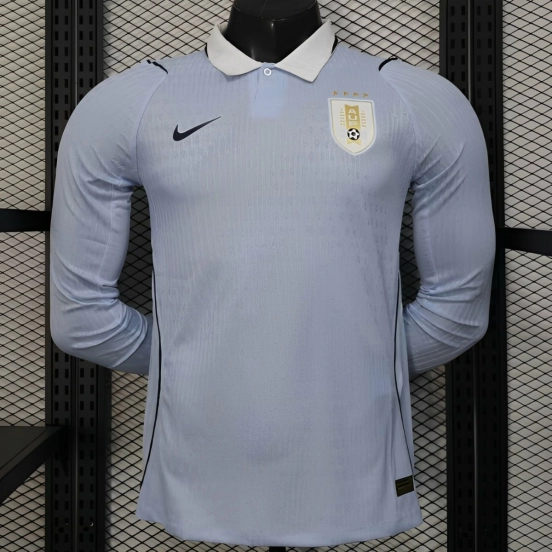 2026 Player Version Uruguay Light Blue with White Collar Long Sleeve Jersey