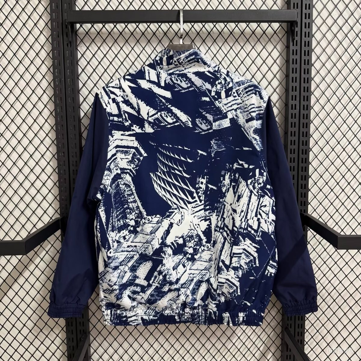 25/26 Bayern Munich Navy Blue with White Abstract Graffiti Pattern Full Zipper Windbreaker