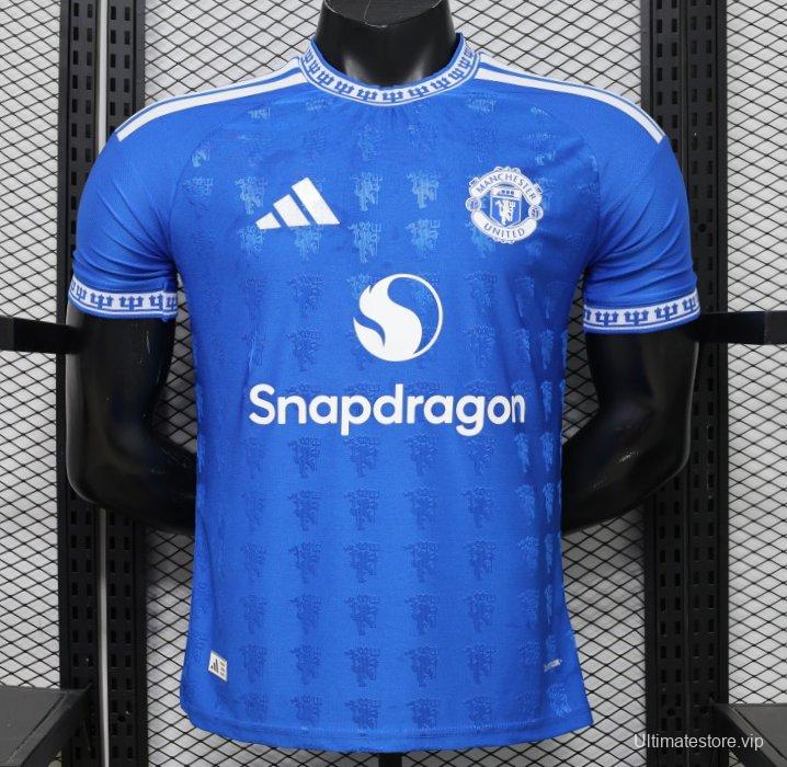 Player Version 26/27 Manchester United Blue with All-Over Devil Jacquard Pattern Jersey
