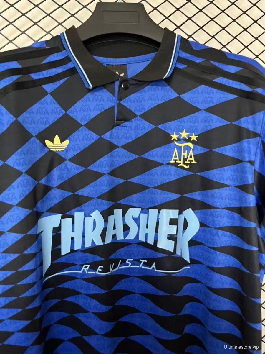 2026 Argentina x Thrasher x AFA Jersey With Blue Checkered Pattern